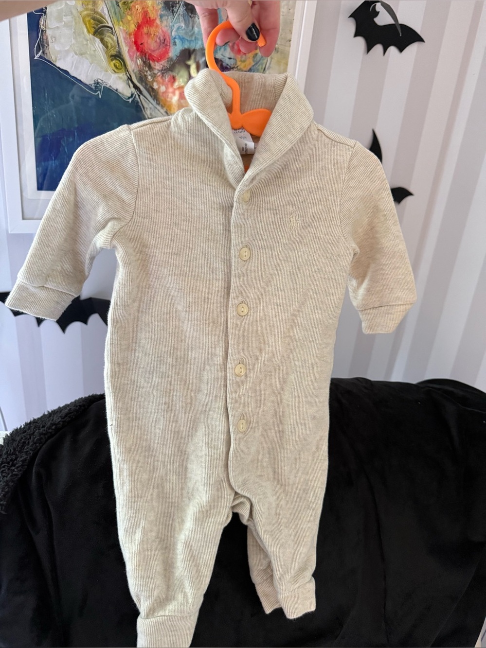 Ralph Lauren Baby Knit One-Piece Romper in Light Beige